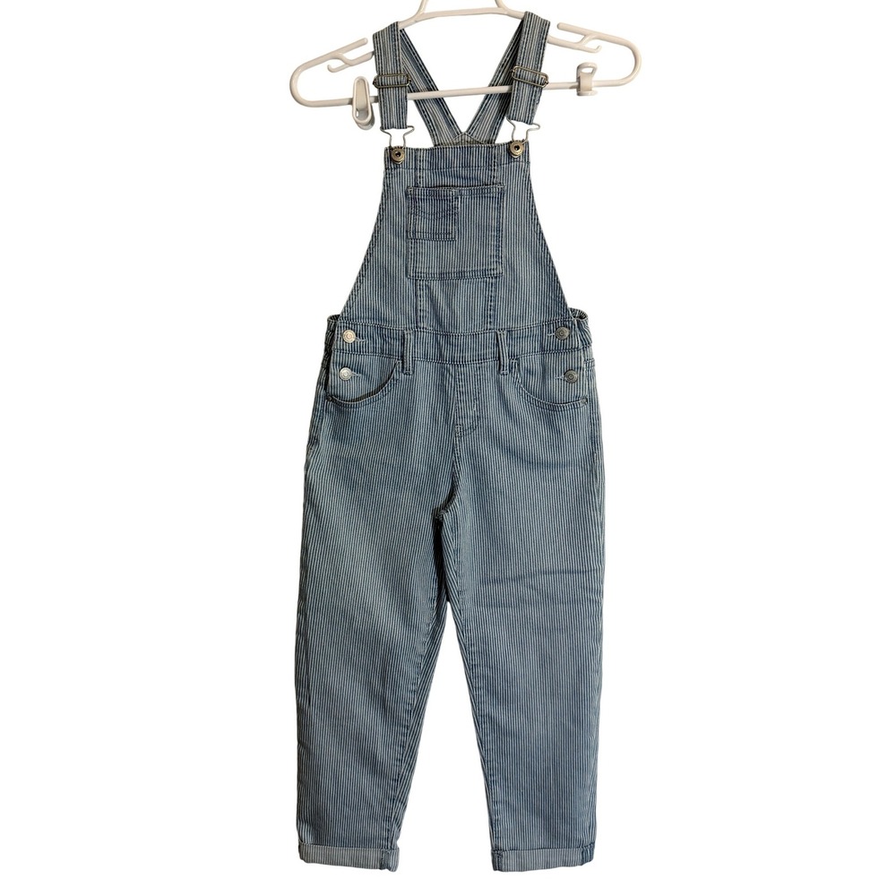 Vintage 90s Jordache Hickory Stripe Denim Overalls Blue White‎ Kids Medium 7-8